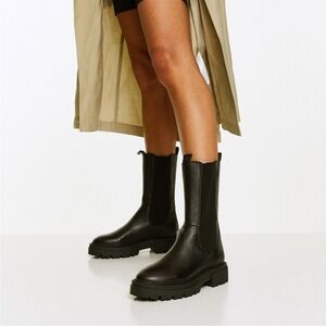 Steve Madden Arkin Mid Calf Chelsea Black Leather Lug Boots Size 9.5